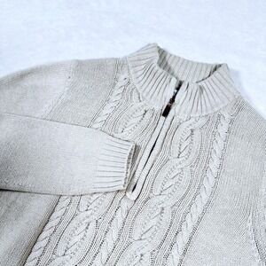 Croft & Barrow Mens Medium Oatmeal Beige‎ Cable Knit Quarter Zip Sweater RN73277